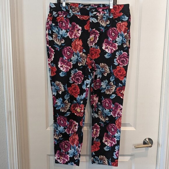 Chico's Jeggings Black Floral Stretch Button Pants Chicos Size 3R Womens 16R - Picture 2 of 16